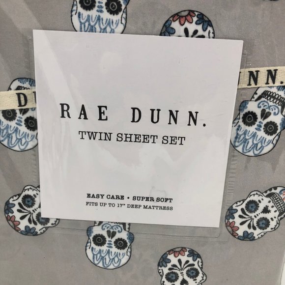 Rae Dunn Sugar Skull TWIN Sheet Set Super Soft Halloween Fall Dia de los Muertos - Picture 2 of 4